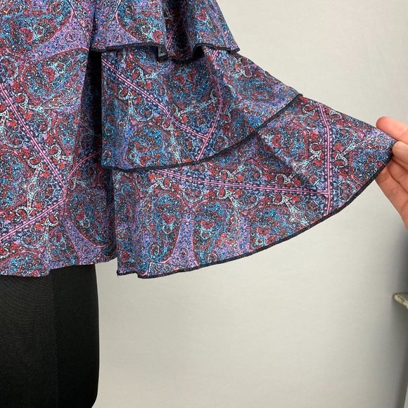 Ella Moss S Patterned Off The Shoulder Rayon Blouse Tiered Ruffle Bell Sleeves - Picture 6 of 12